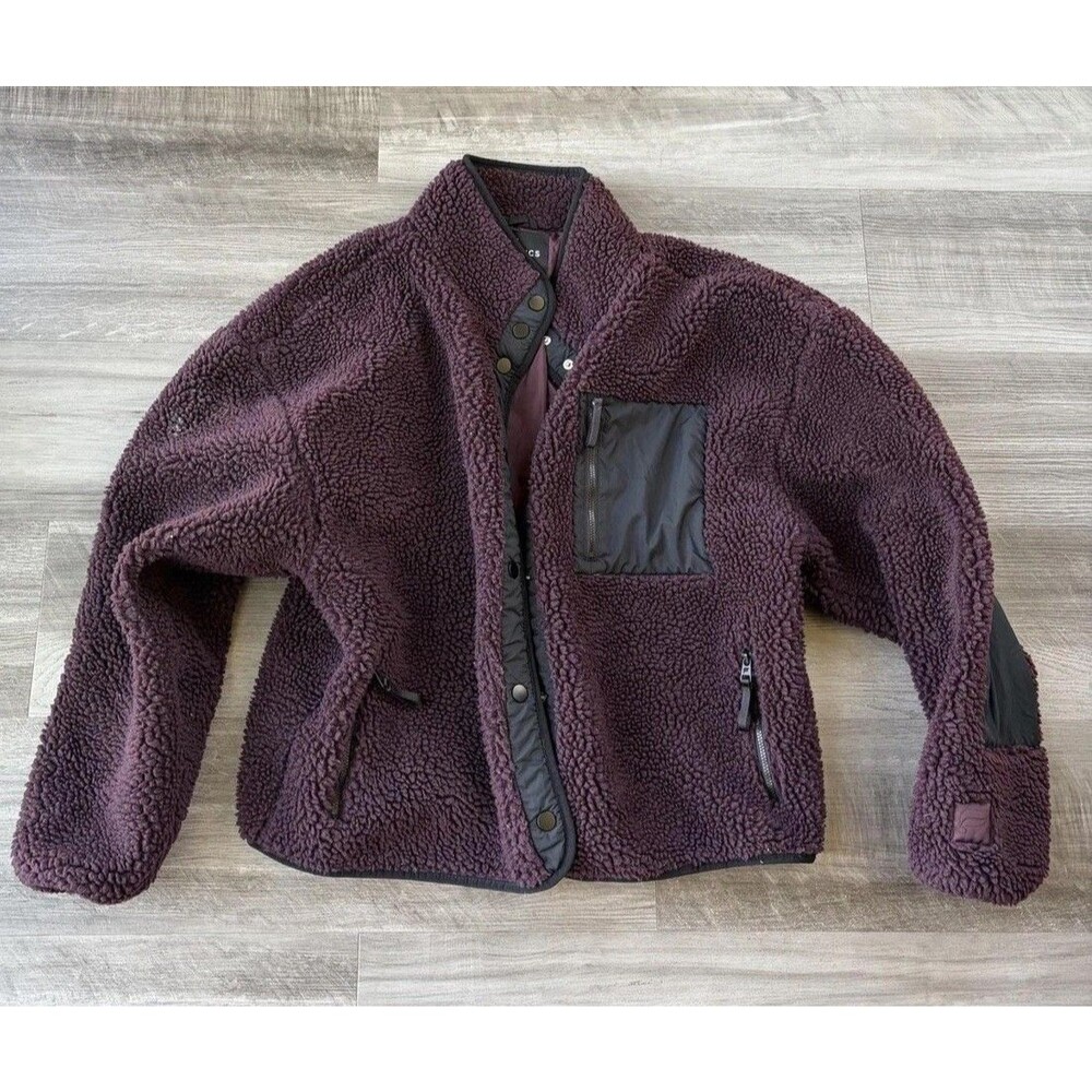 Fabletics Jacket Womens L Purple Sherpa Fleece Snap Front Lined Pockets Cozy